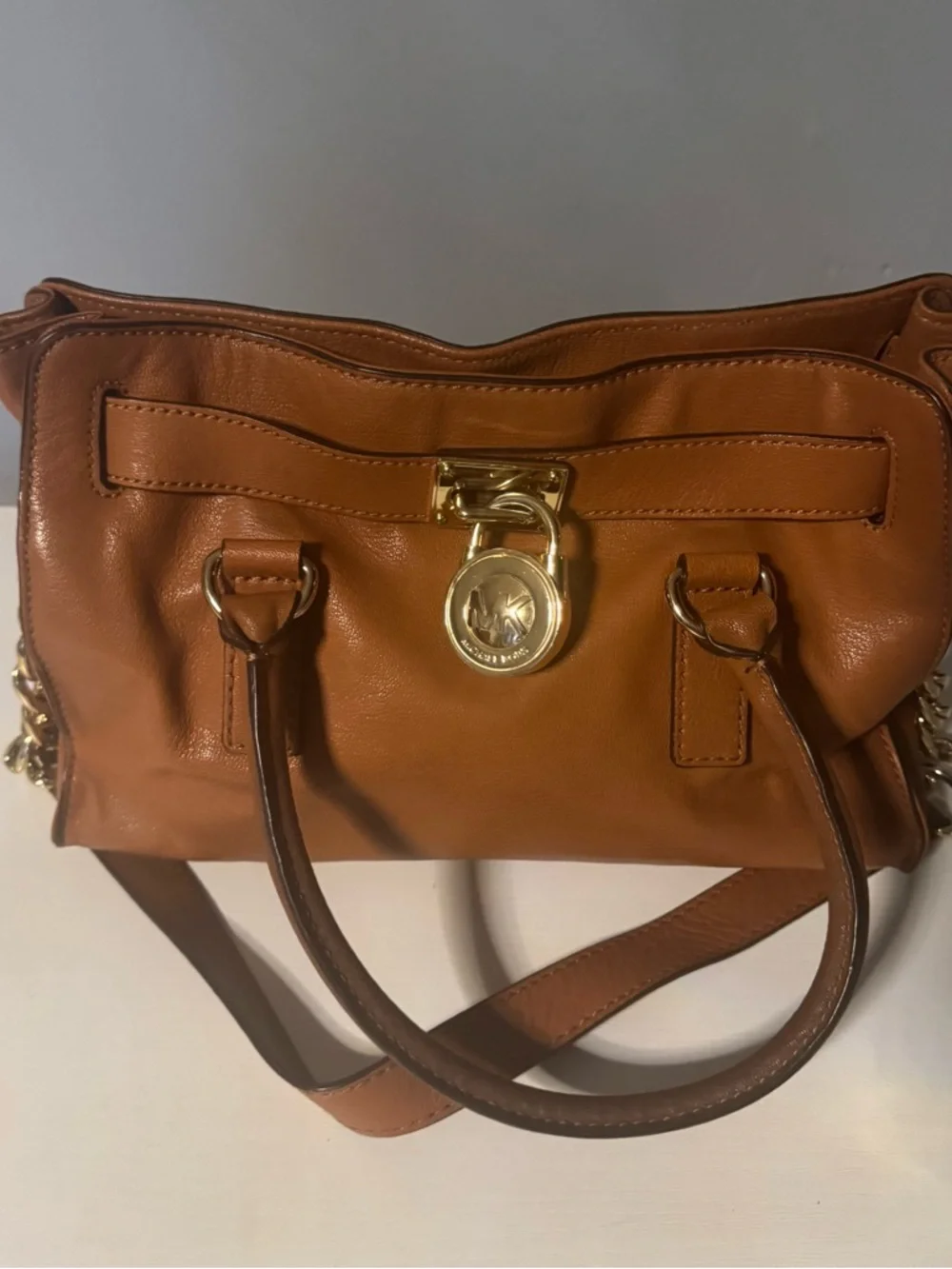 Michael Kors Cognac Leather Satchel with Gold Hardware - Picture 11 of 12